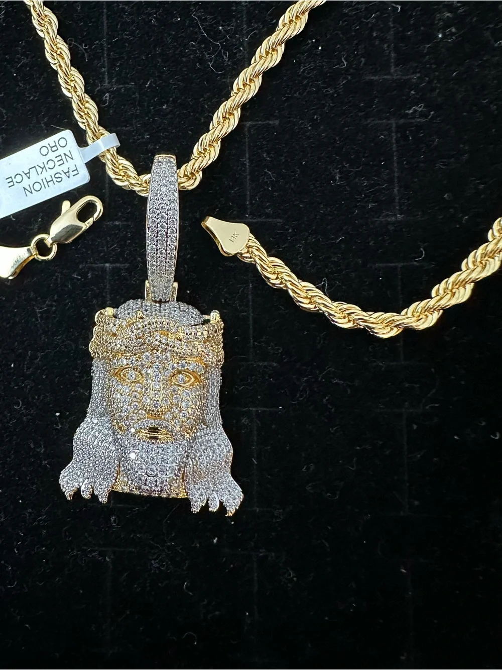New Gold plated Jesus Head Pendant charm with new gold plated necklace chain